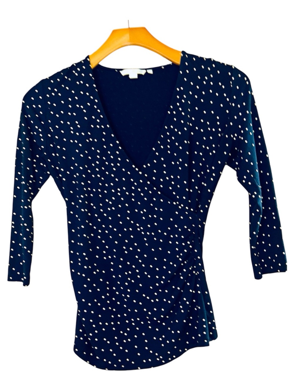 Boden Navy Polka Dot Wrap-Style Top